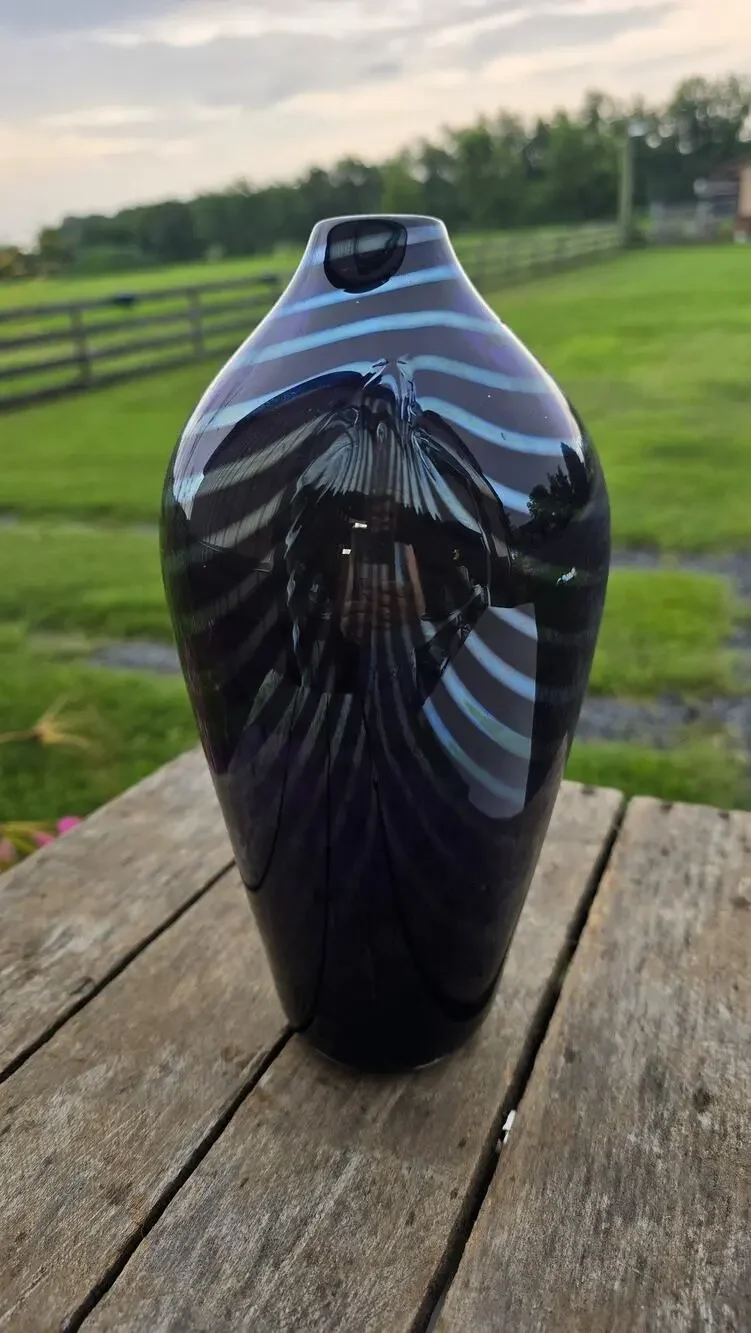 Sherbert Art Glass Vase Blue Purple Swirl Signed Hand Blown Studio 10 Inch Decor
